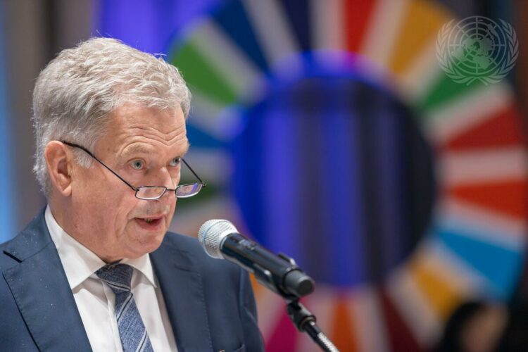 President Niinistö talade vid toppmötet om FN:s mål för hållbar utveckling under värdskap av FN:s generalsekreterare den 18 september 2023. Foto: UN Photo/Paulo Filgueiras